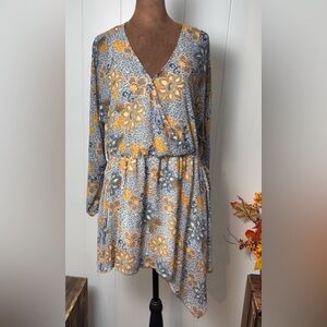 FP Movement by Free People Blue and Orange Floral XS Long Sleeve Dress Boho